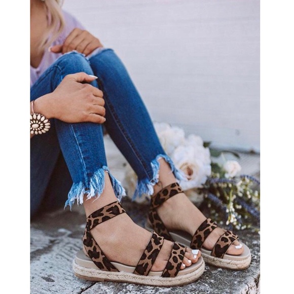 Cheetah Leopard Elastic Espadrilles Trim Sandals - Picture 2 of 5